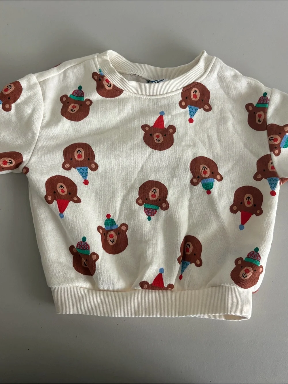 Old Navy White Kids Bear Face Pullover Sweatshirt with Brown & Teal Accents